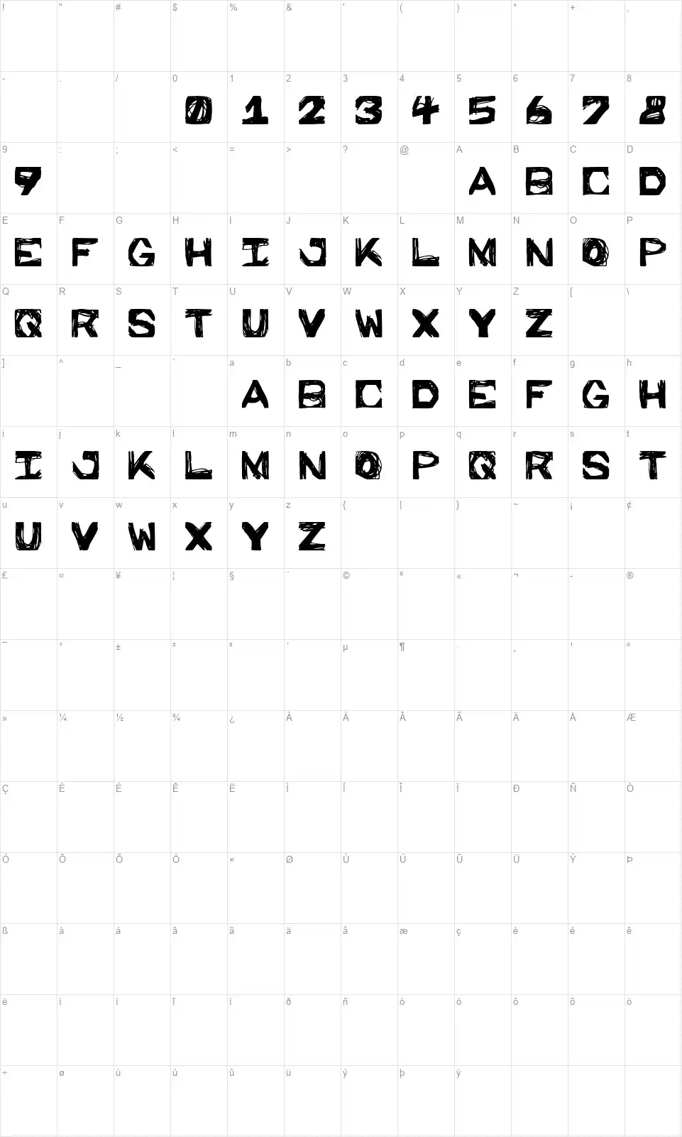 Prison Wallsfont character map