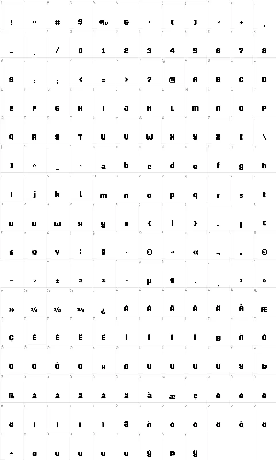 Pro Laminafont character map