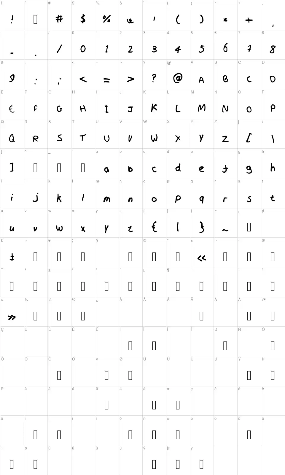 Professor Shroomfont character map