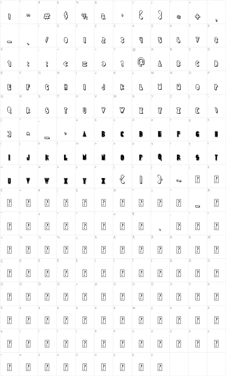 PuckManfont character map