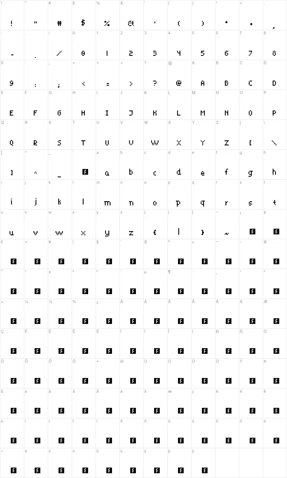 Puke Force 8font character map