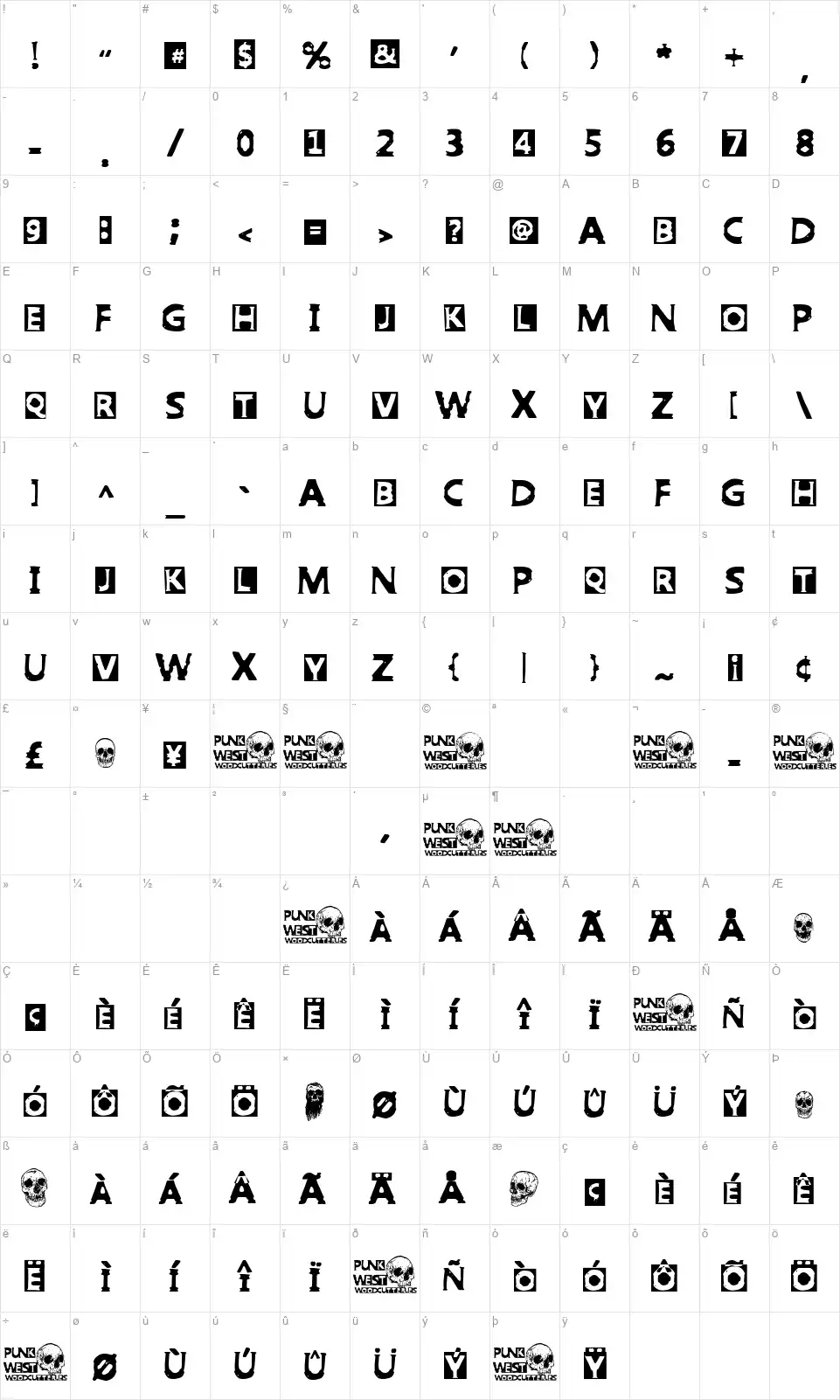 Punk Westfont character map