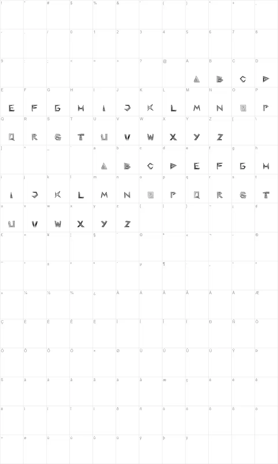 Pyramid Invertedfont character map