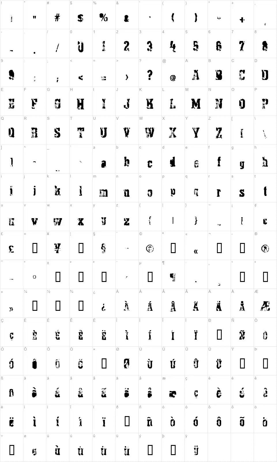 Pythonian Deluxefont character map