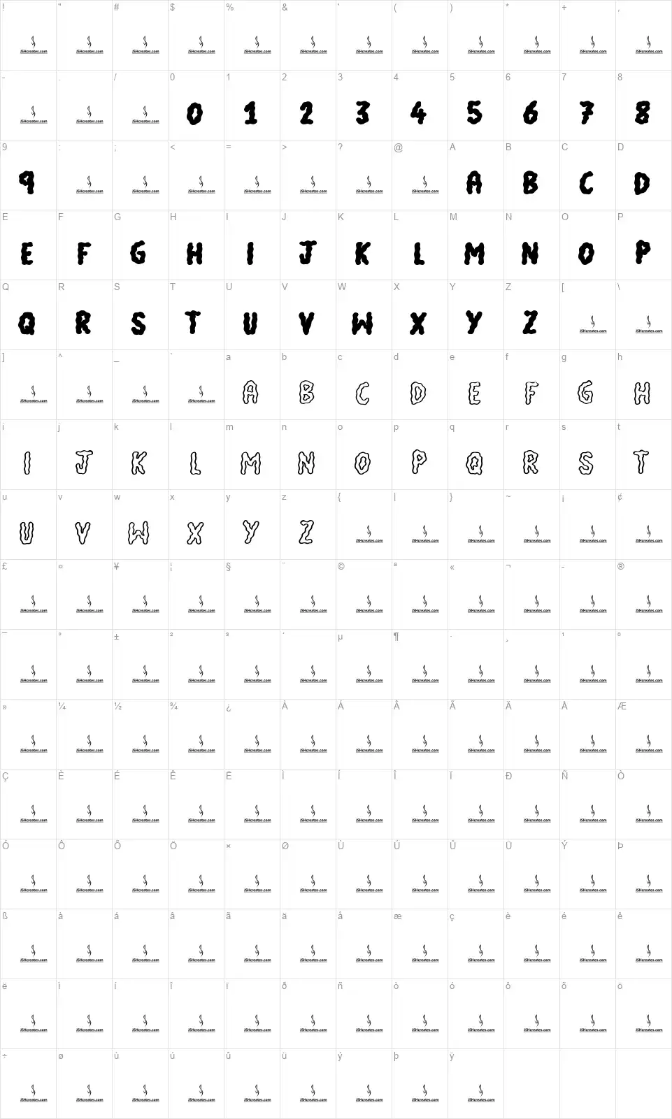 Quaker Shakerfont character map