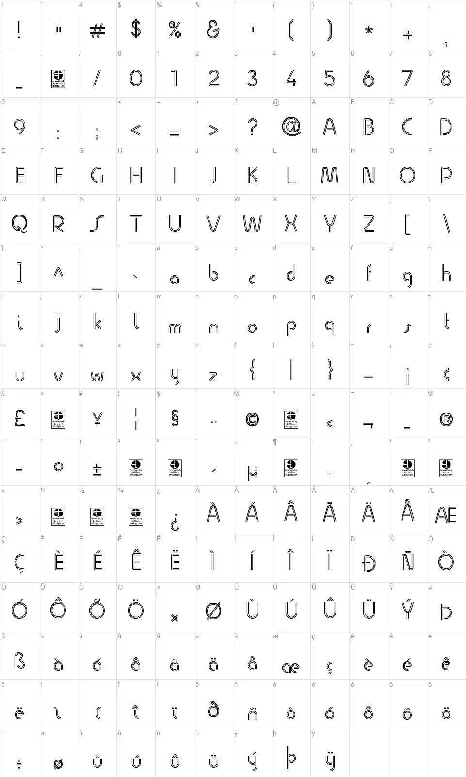 Quesat Stripedfont character map