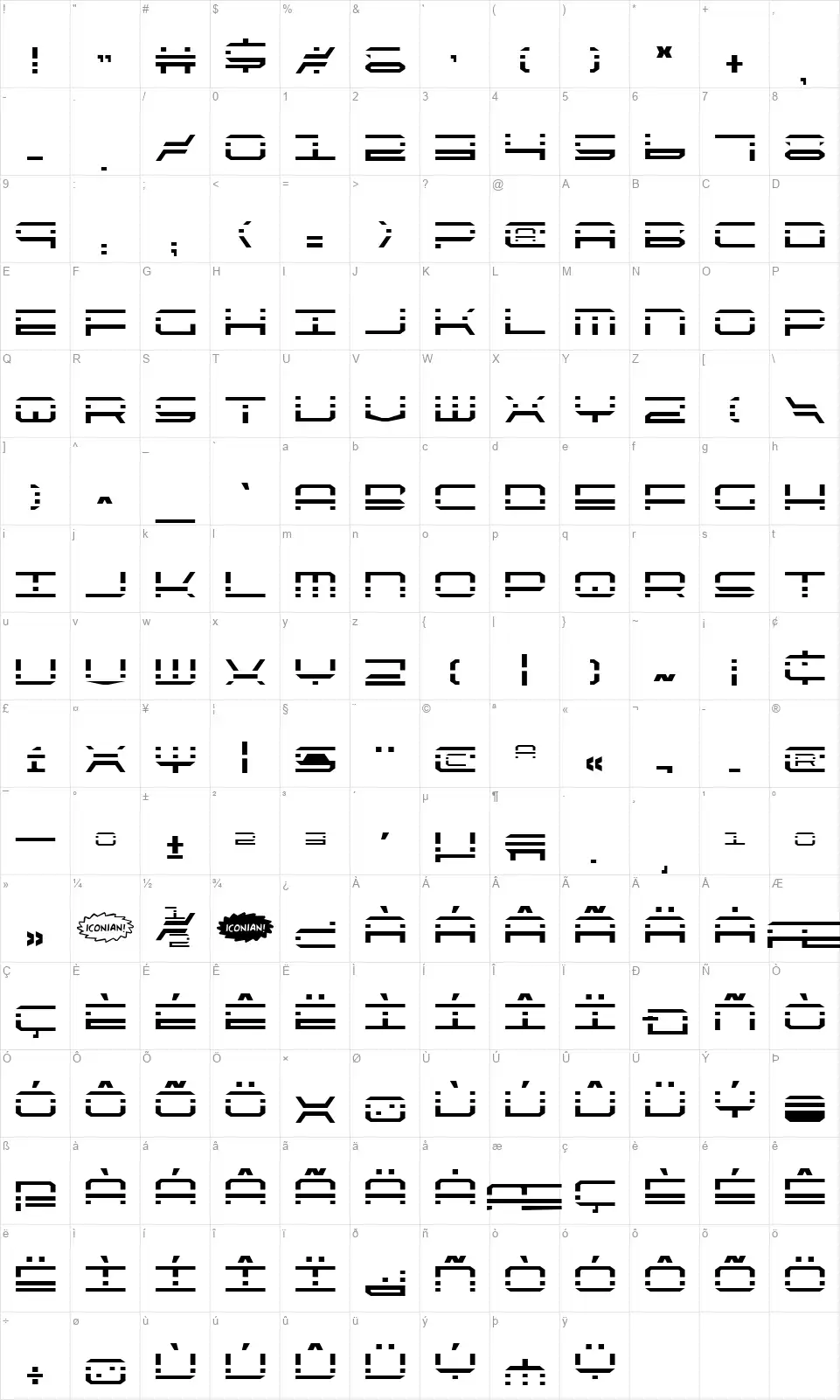 Quick Strike + Tech + Gear + Markfont character map