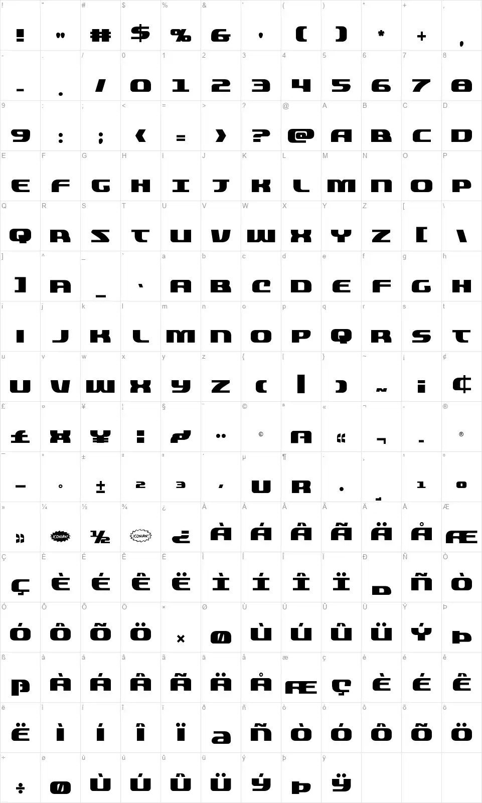 Quickeningfont character map