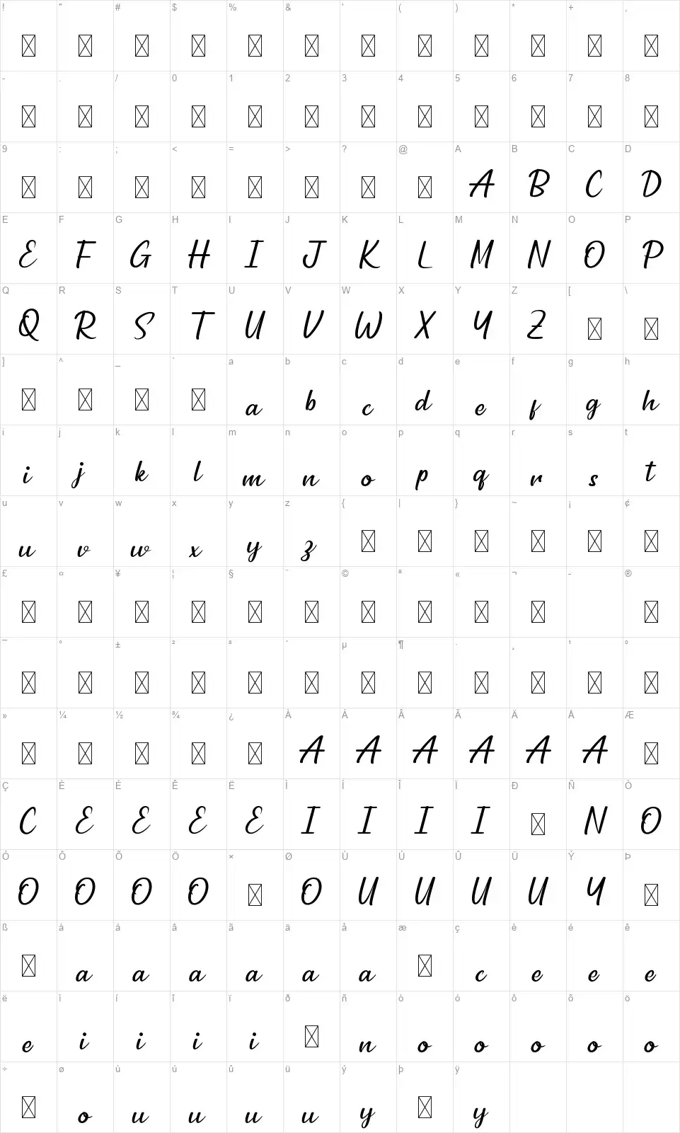 Quillbacksfont character map
