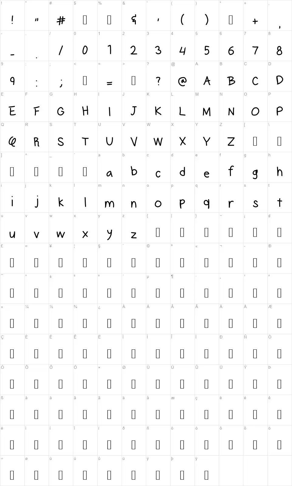 Quincy Egbertfont character map