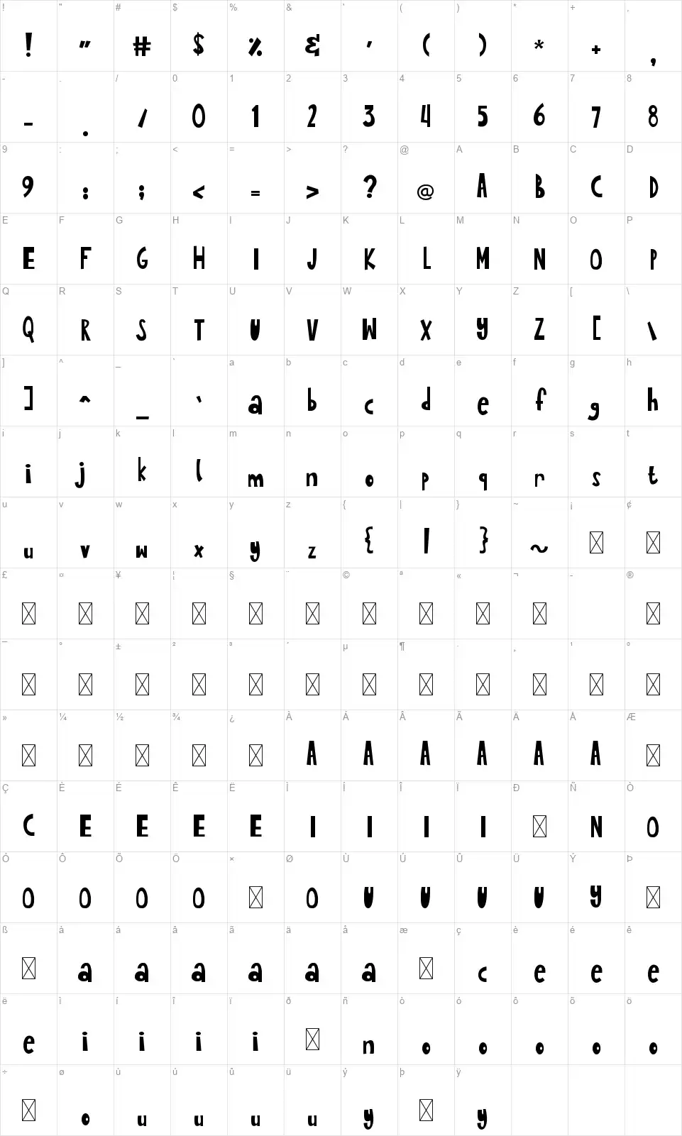 Quirki Scandifont character map