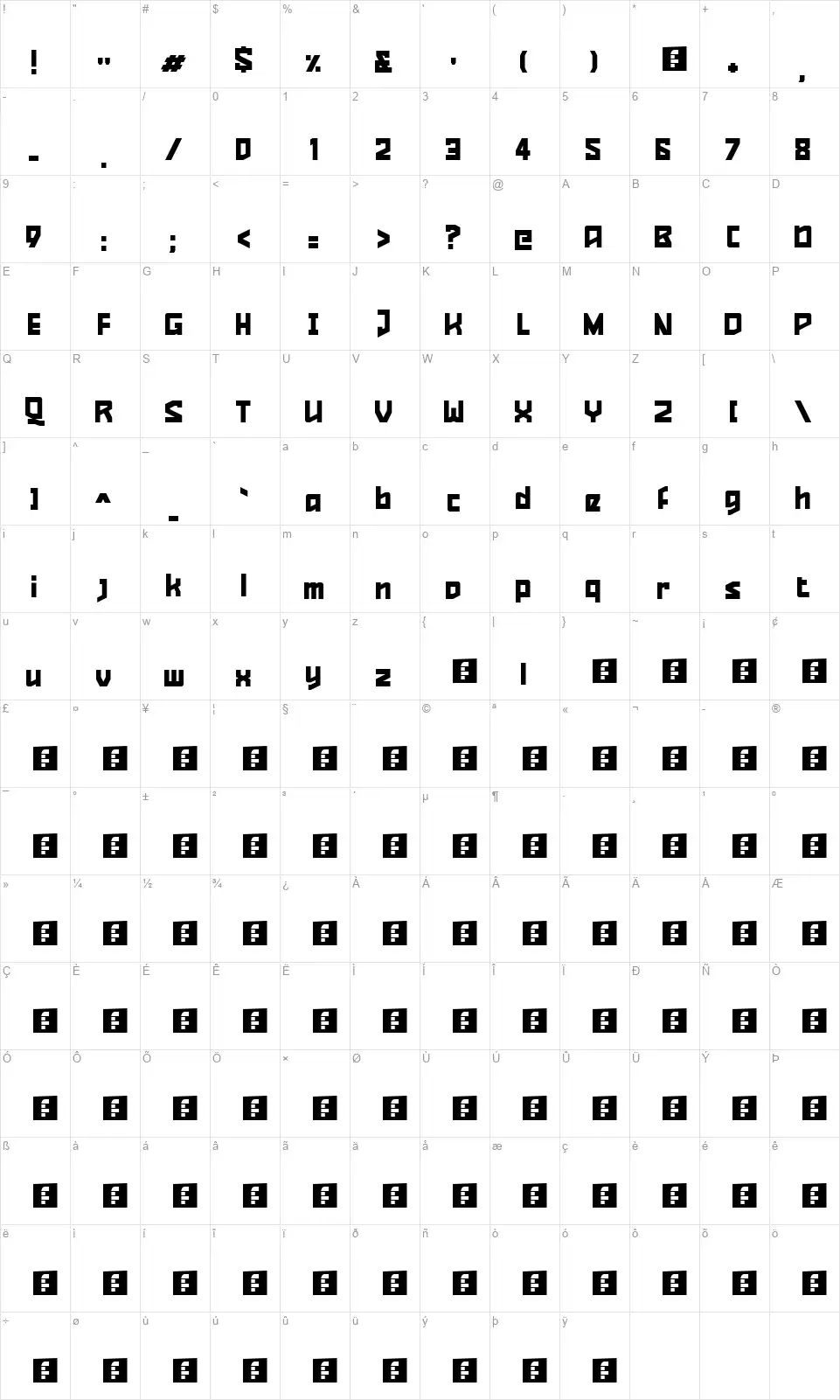 Quizzical Pitchfont character map
