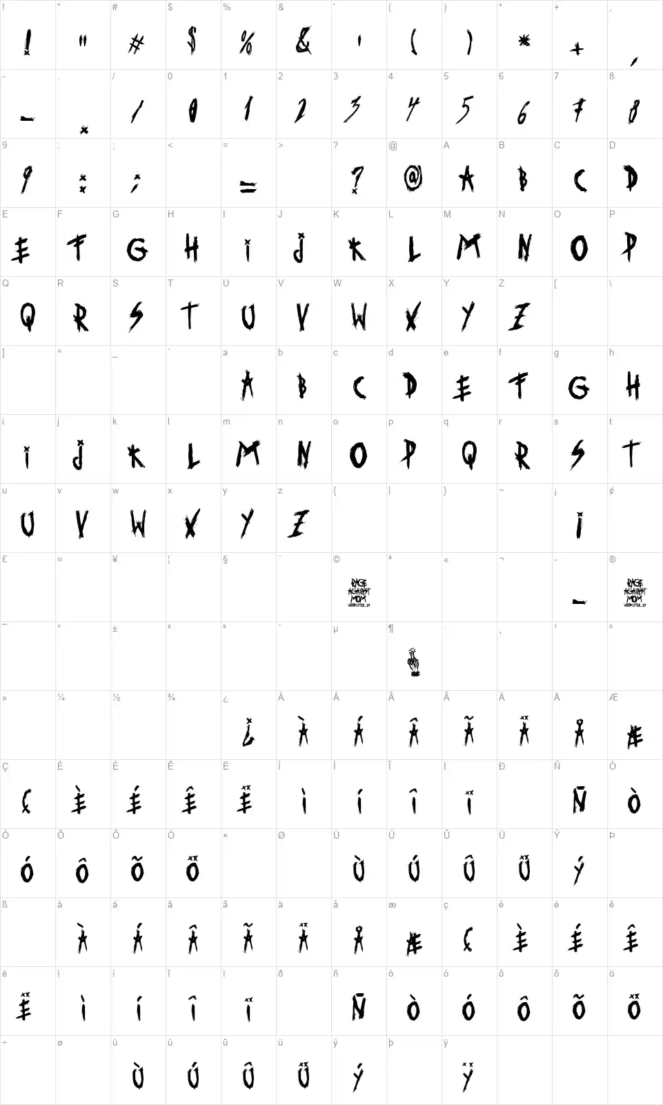 Rage Against Momfont character map