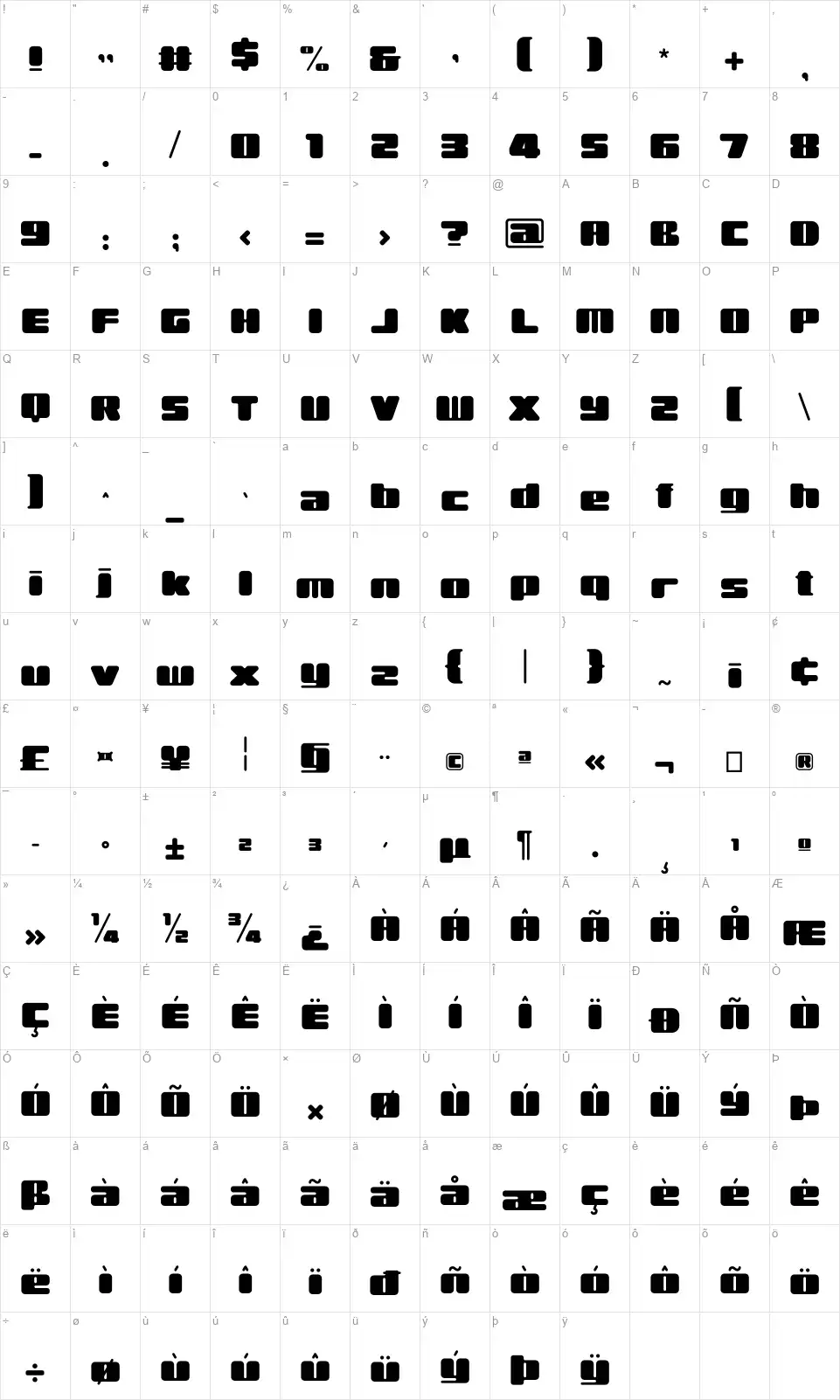 Rahovetsfont character map