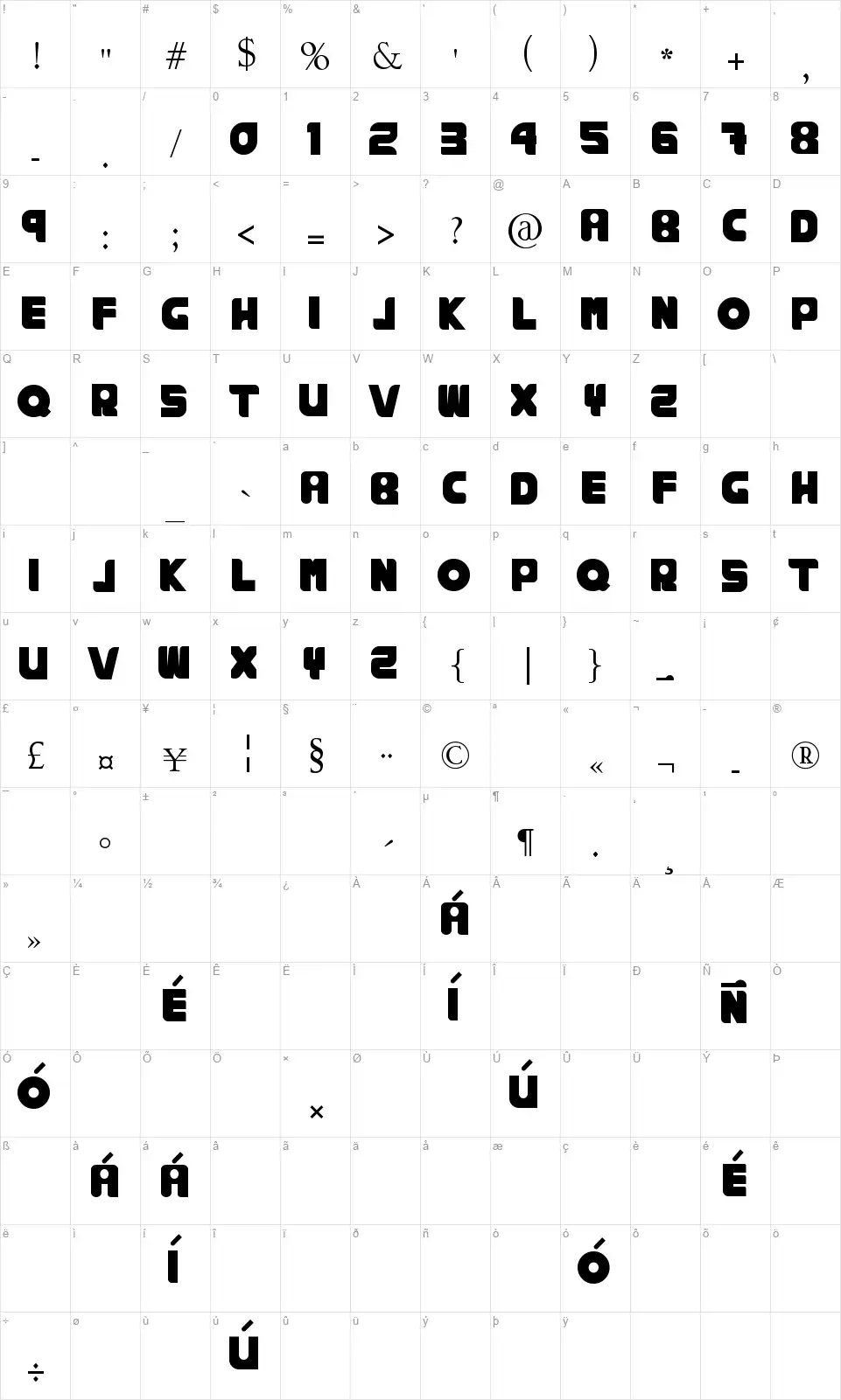 Rankhausfont character map