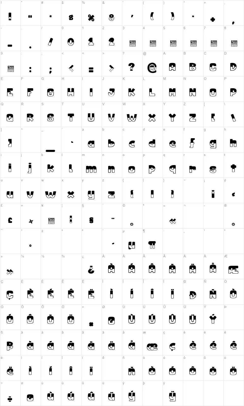 Red Beefont character map
