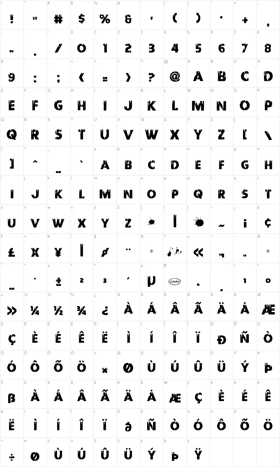 Red Undeadfont character map