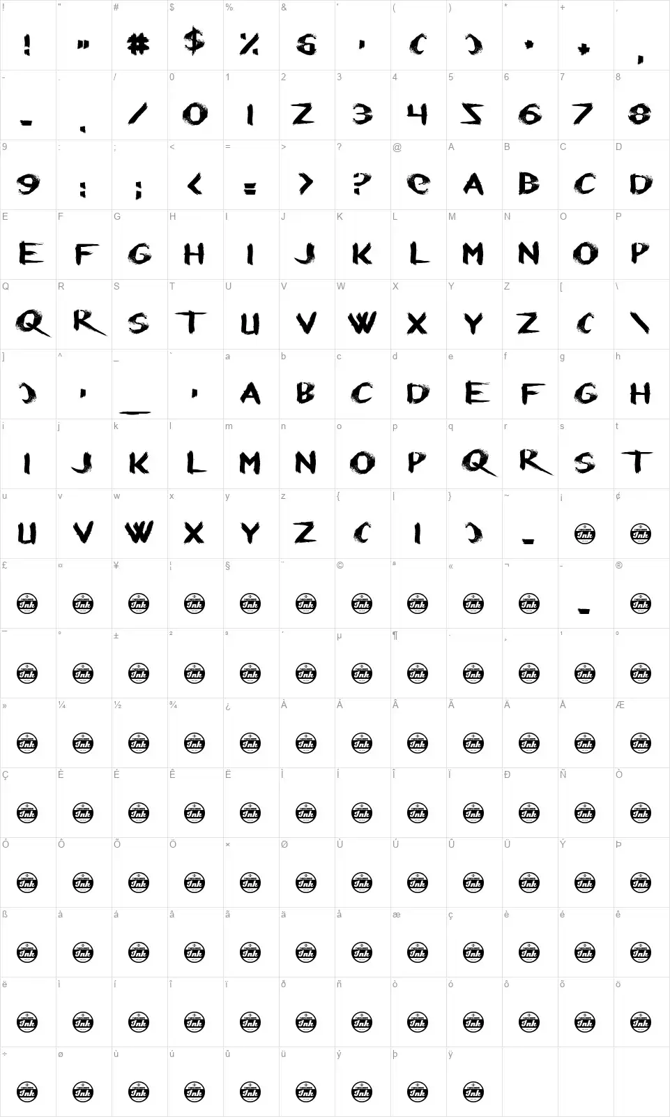 Refresherfont character map