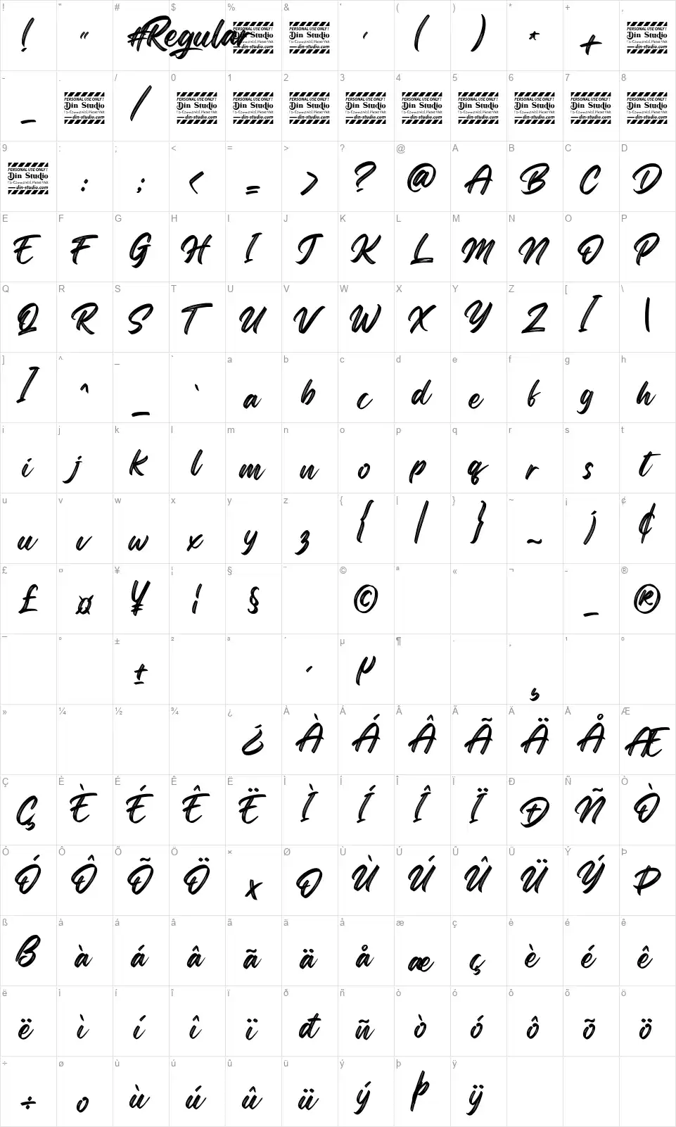 Regular Brushfont character map