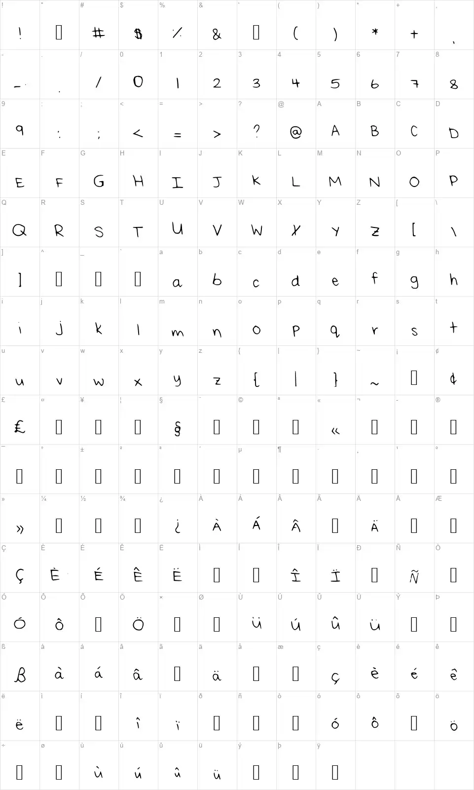 Rei's Handwritingfont character map