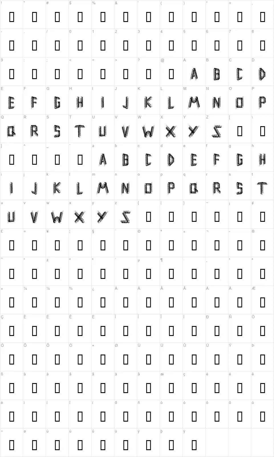 Remsporenfont character map