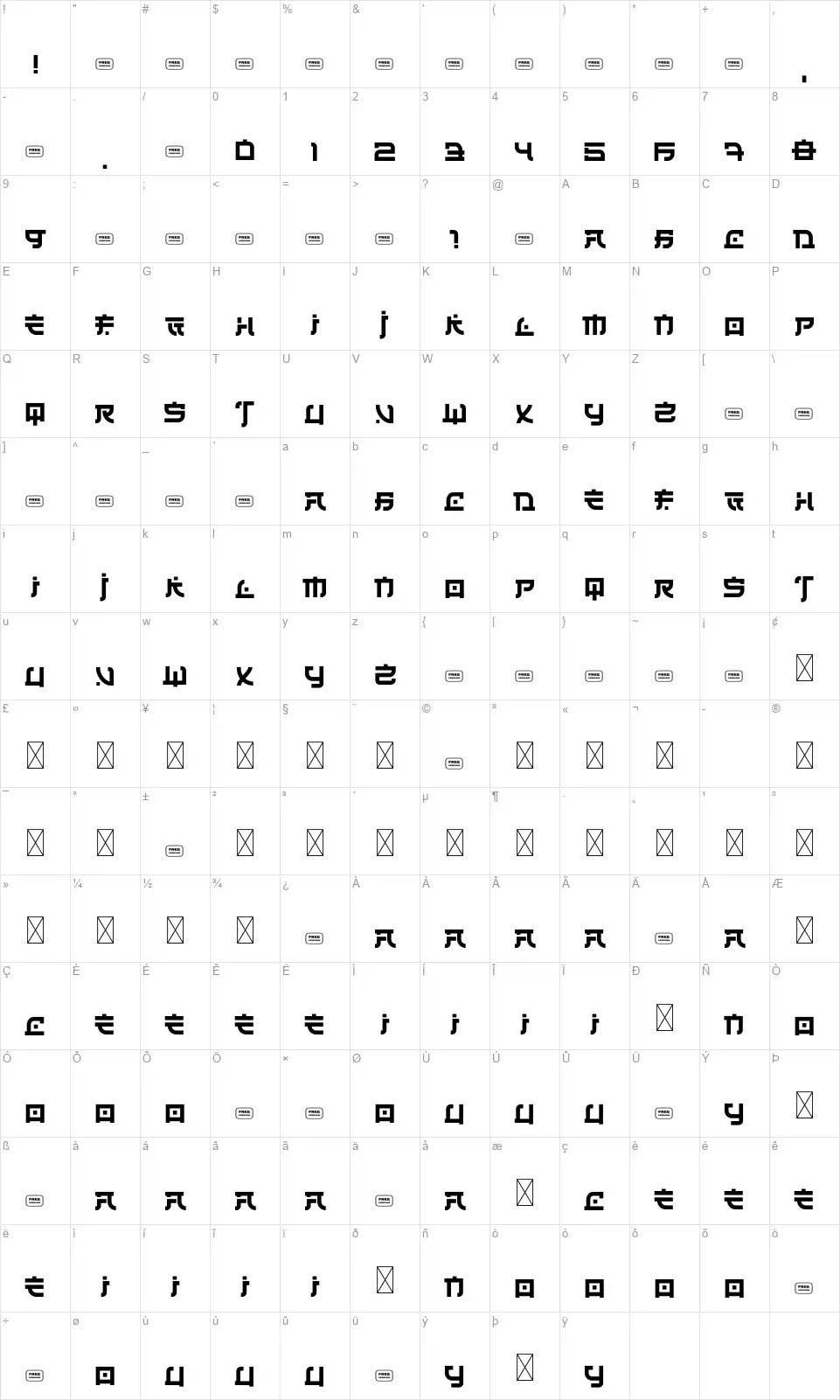 Renjifont character map