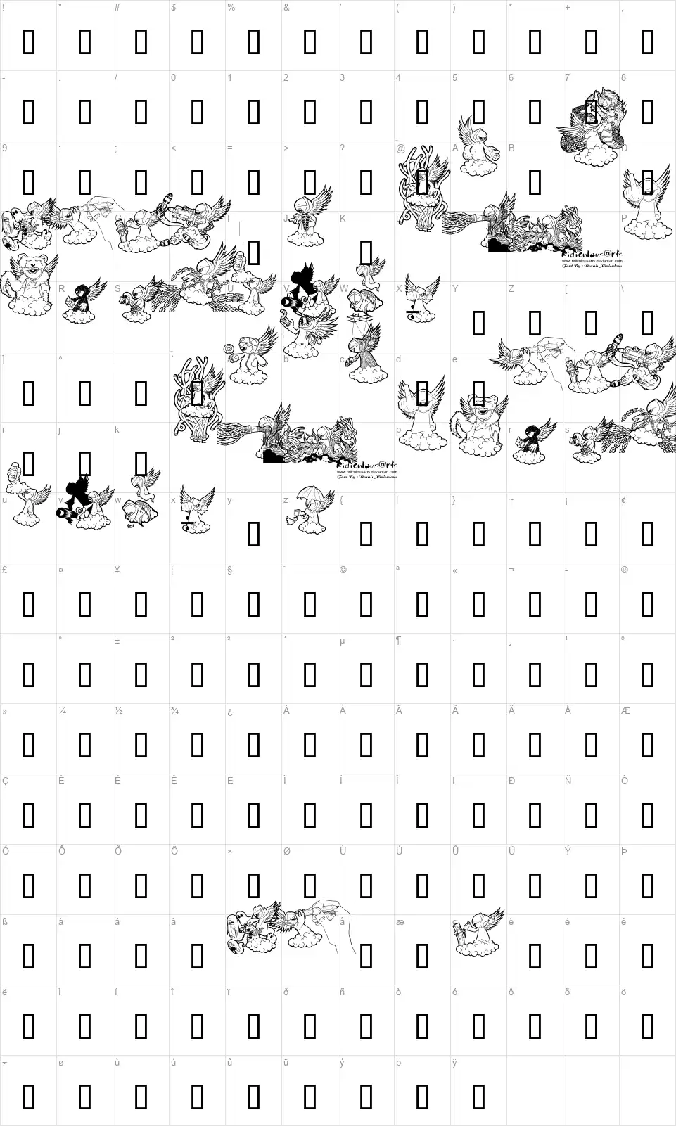 Ridiculous Artsfont character map