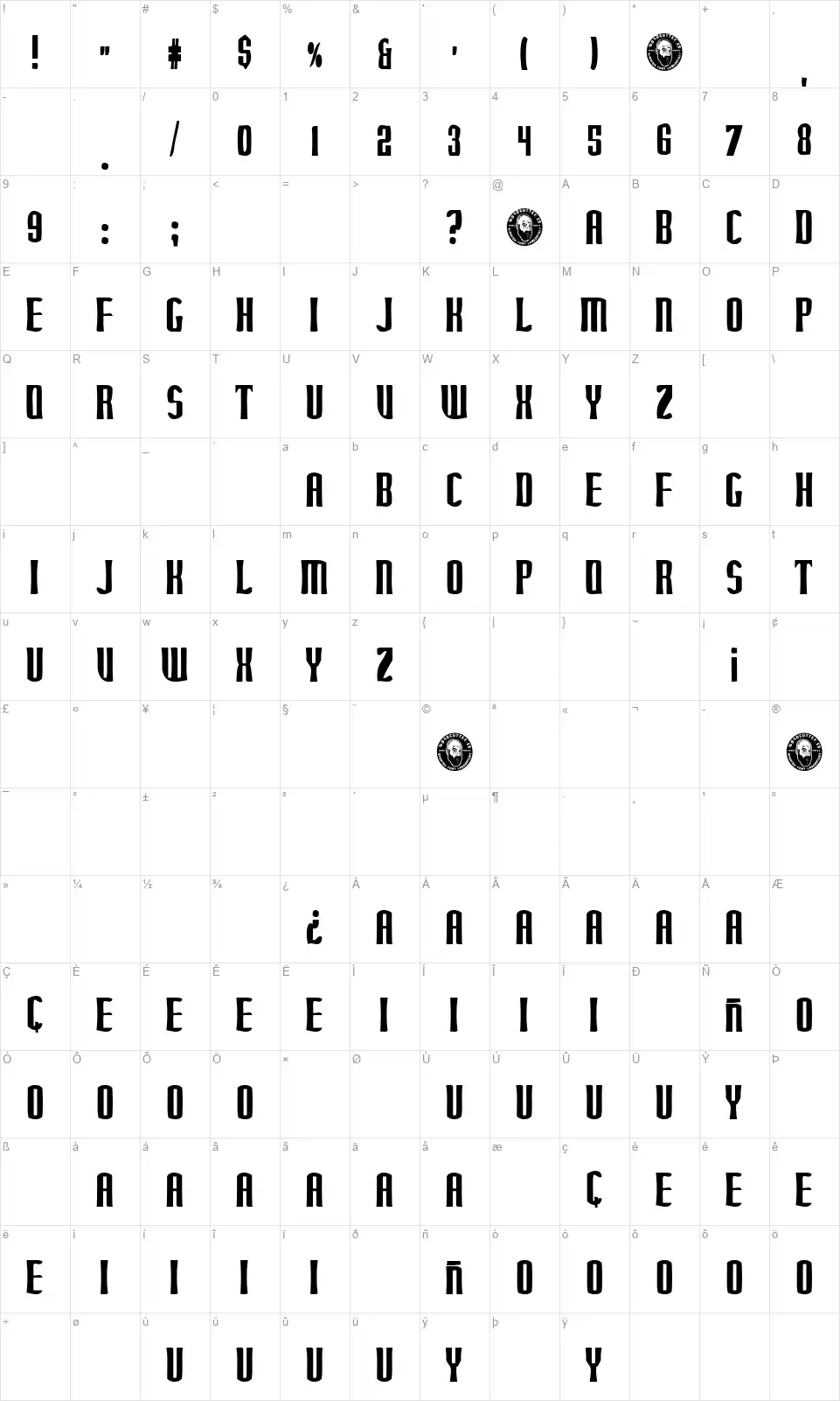 Rifle Casualfont character map