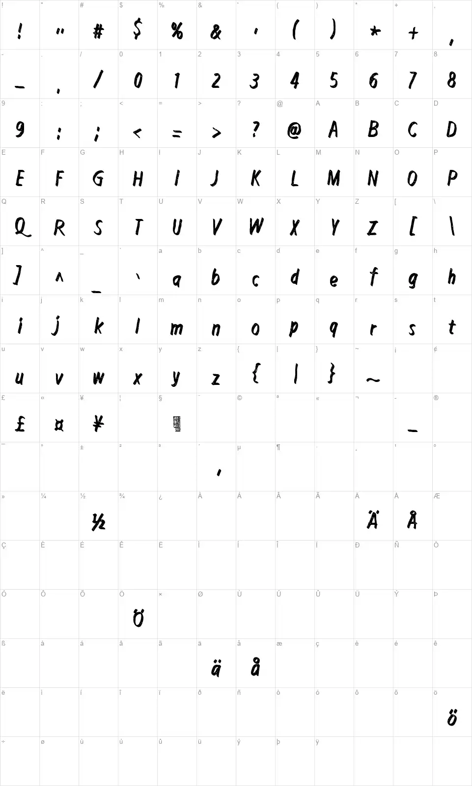 Right to remain silentfont character map