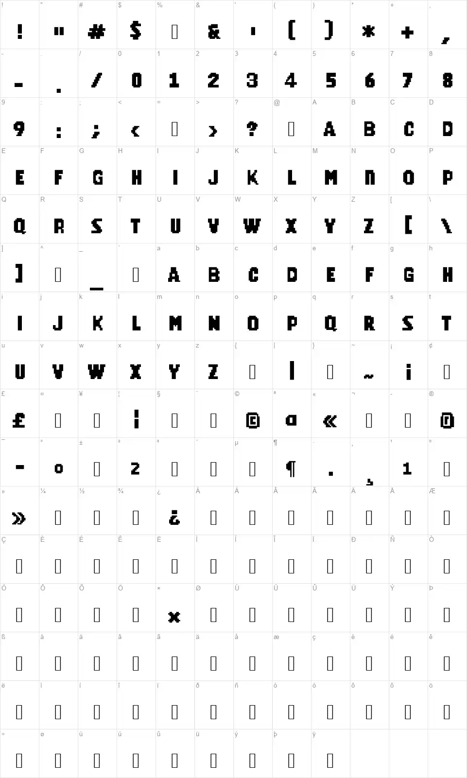 Road Pixelfont character map