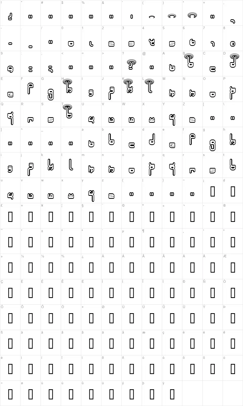 Robokidfont character map
