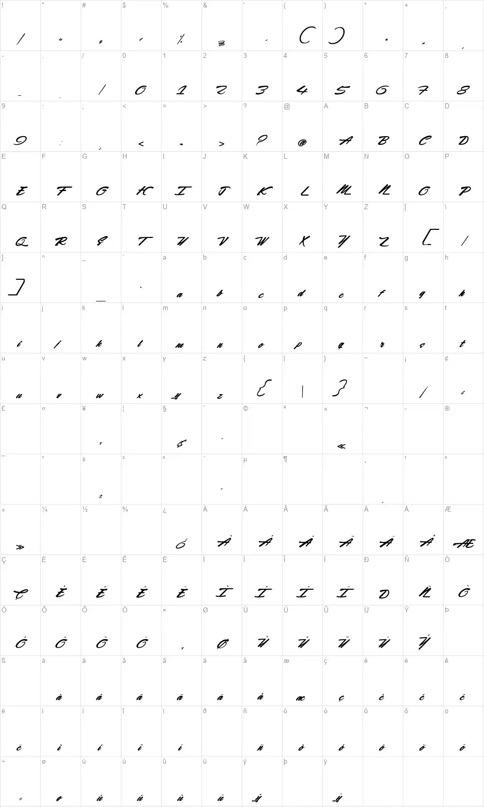 Rocking Seasonfont character map