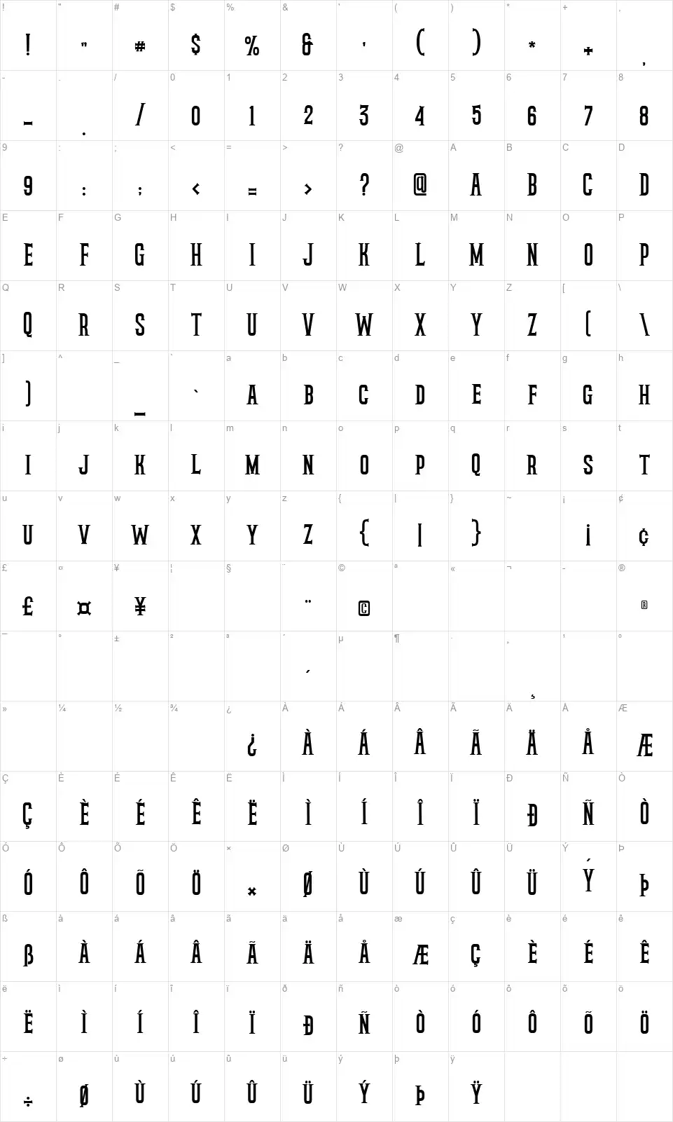 Rockstarfont character map