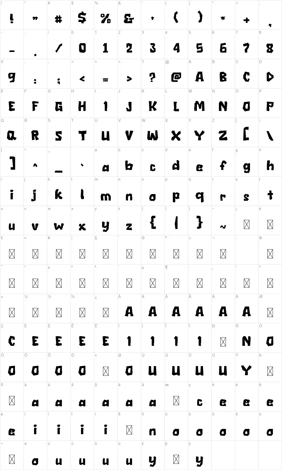 Rocky Rockfont character map
