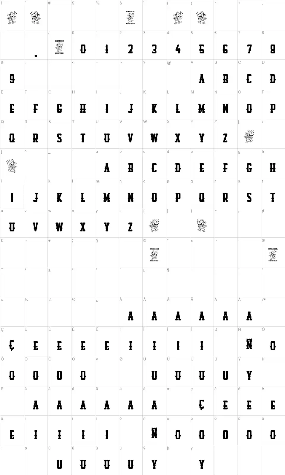 Rompetechosfont character map