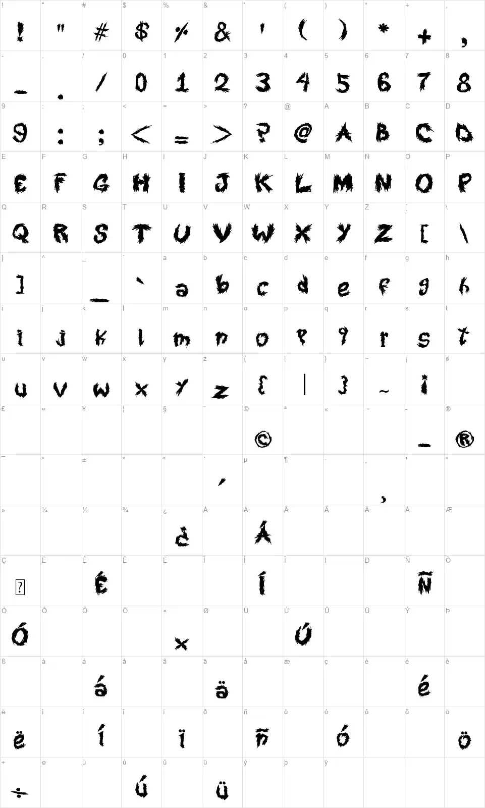 Roy's Scratched Handwrittingfont character map
