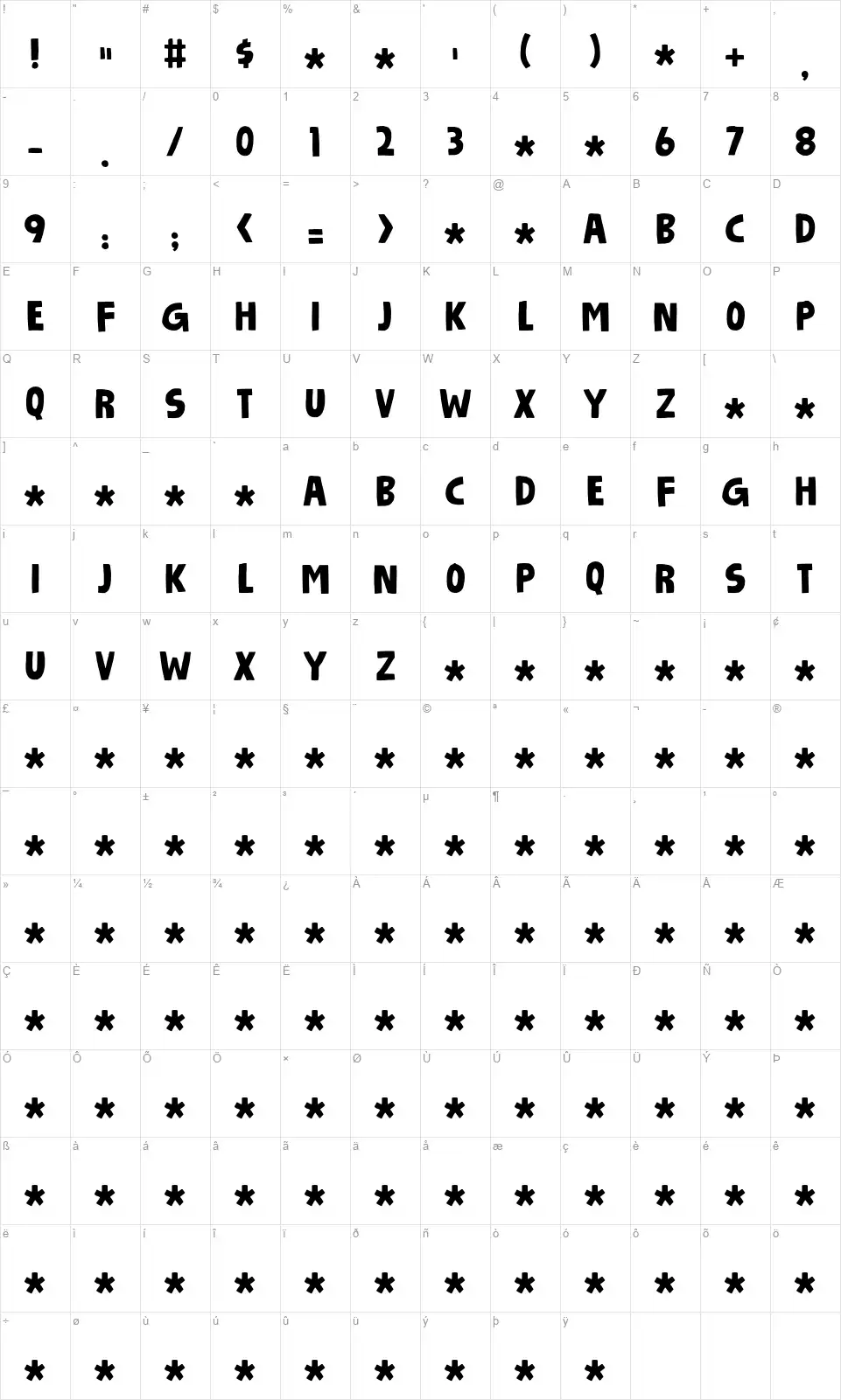 Salaciousfont character map