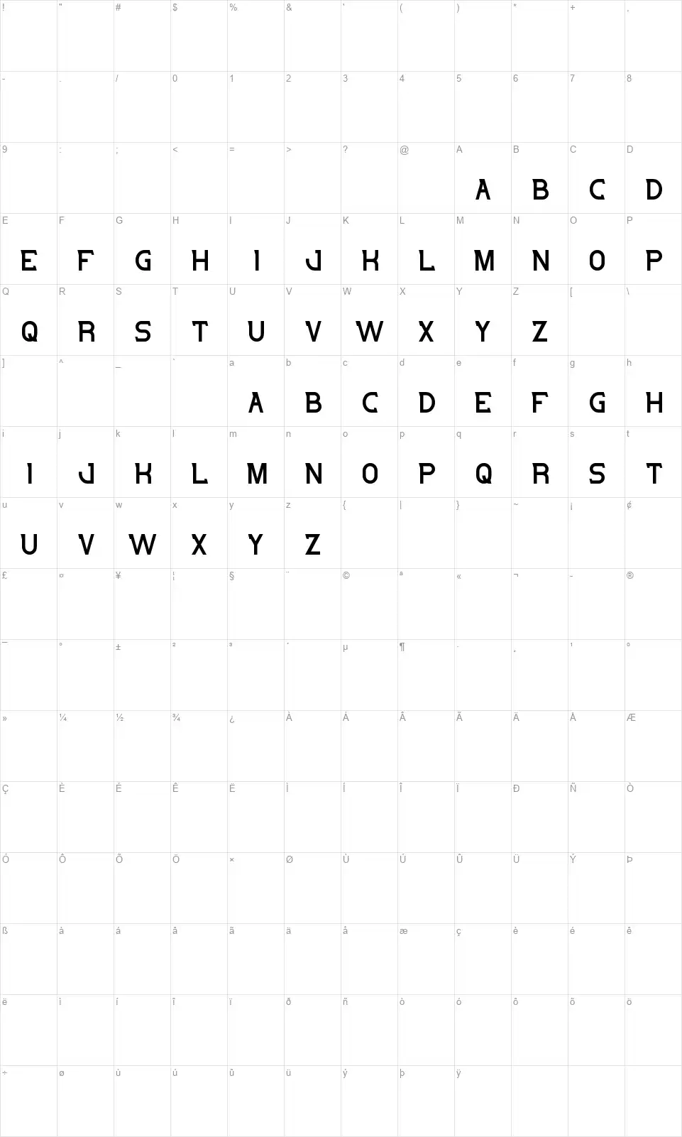 Salutefont character map