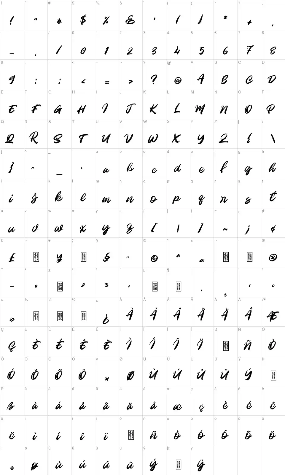 Santarayfont character map
