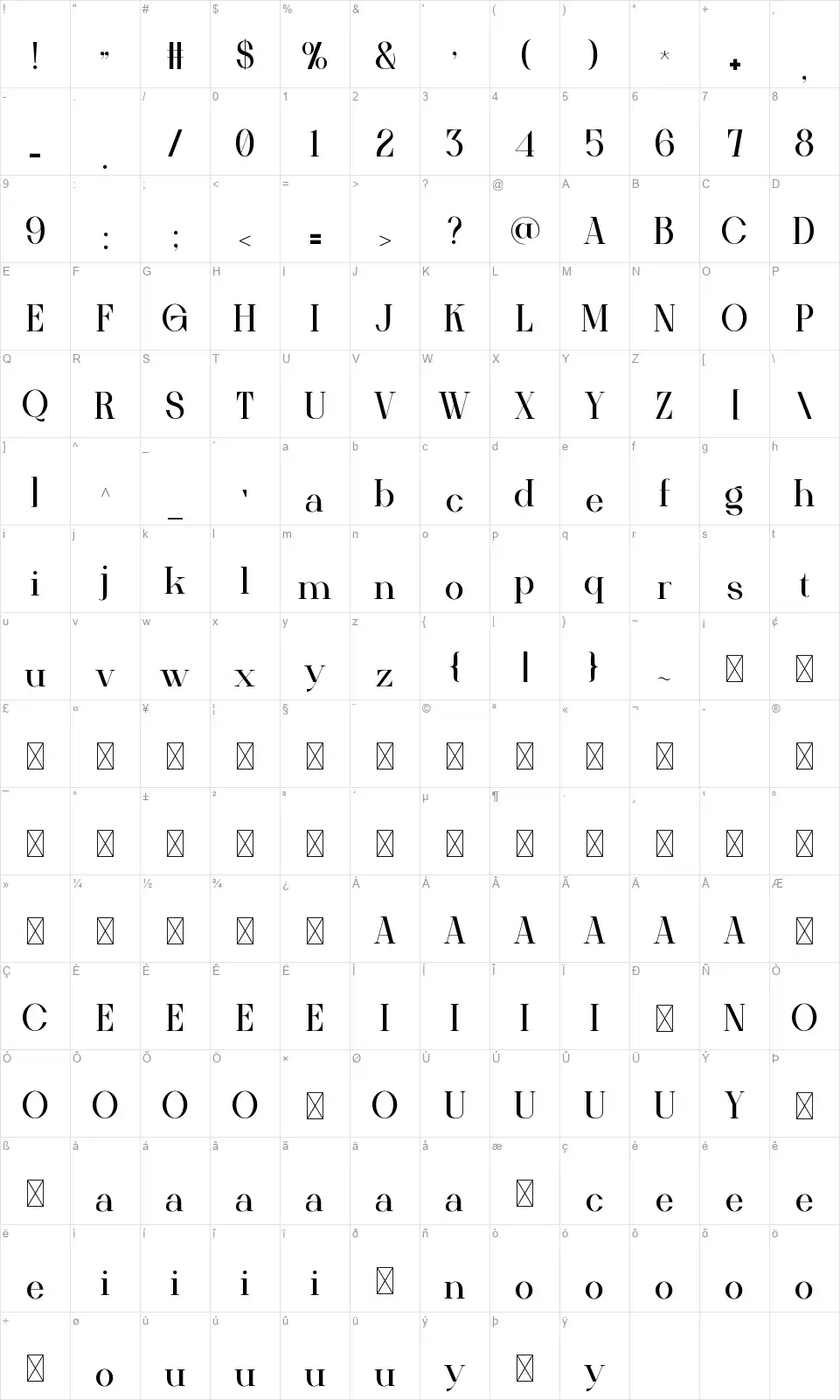 Satisfy Mapa de caracteres Satisfyfont character map