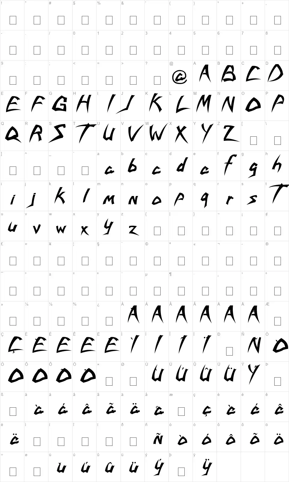 Savatagefont character map