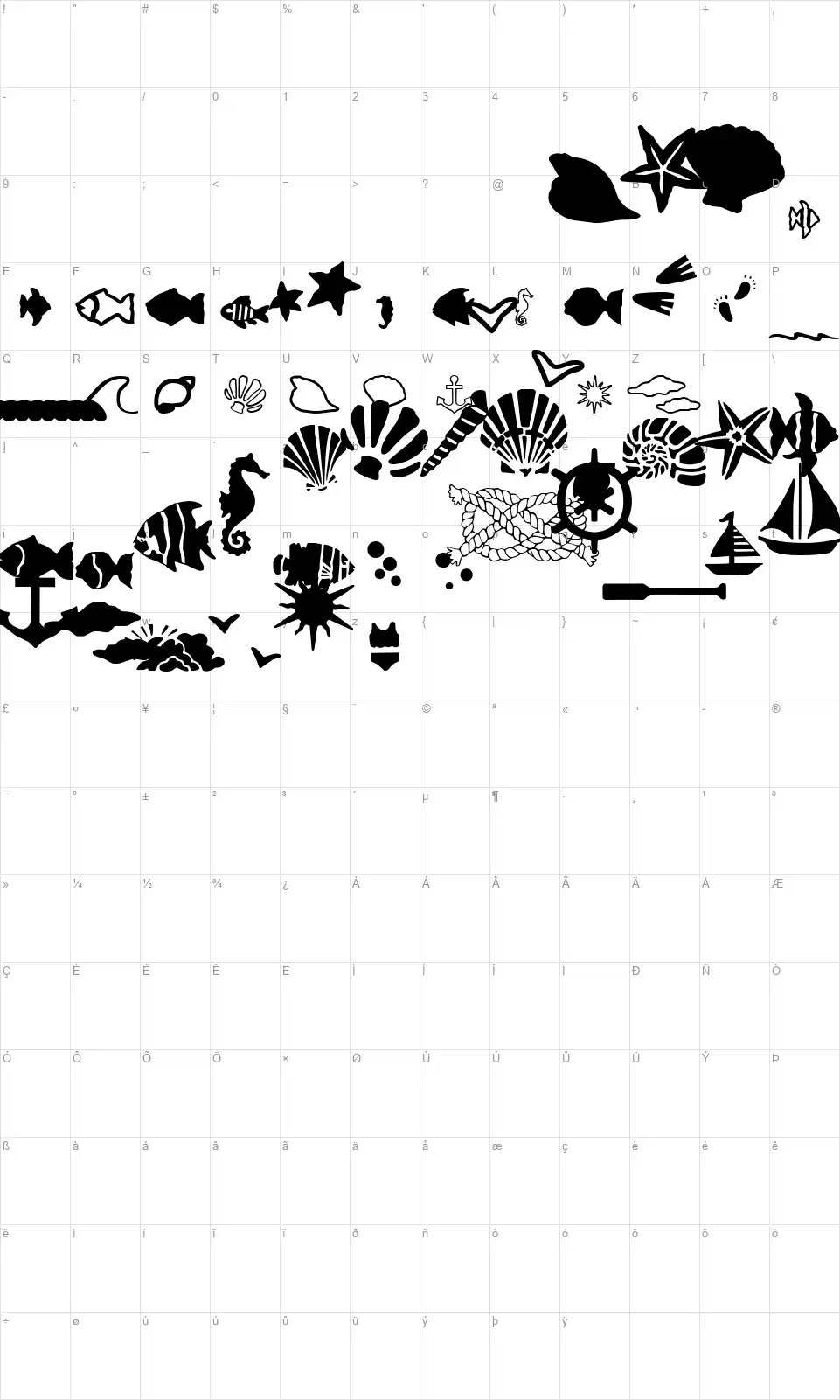 SC By The Seafont character map