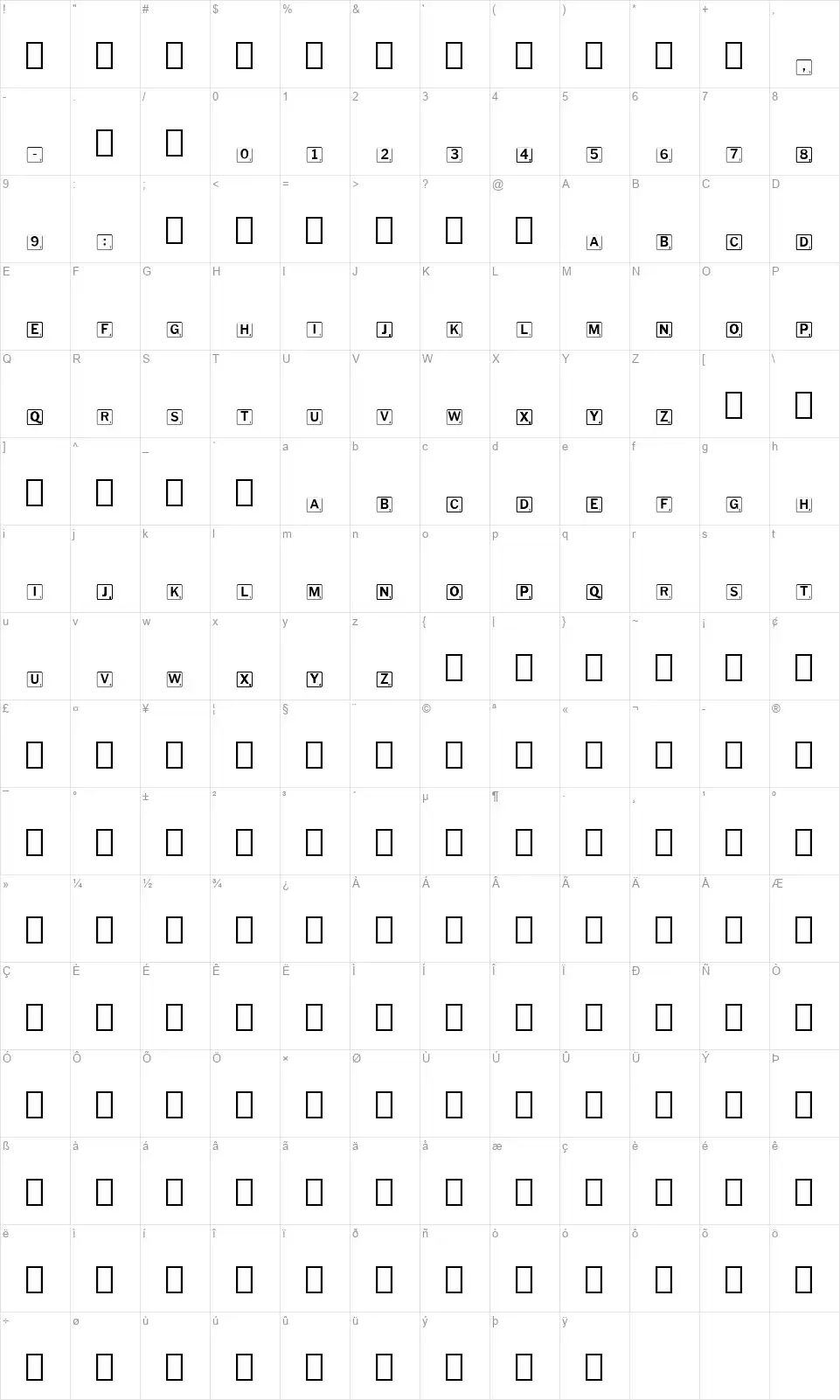 Scrabblesfont character map