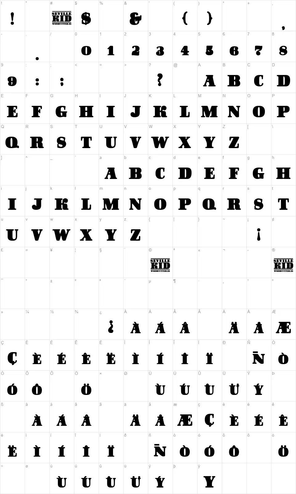Seville Kidfont character map