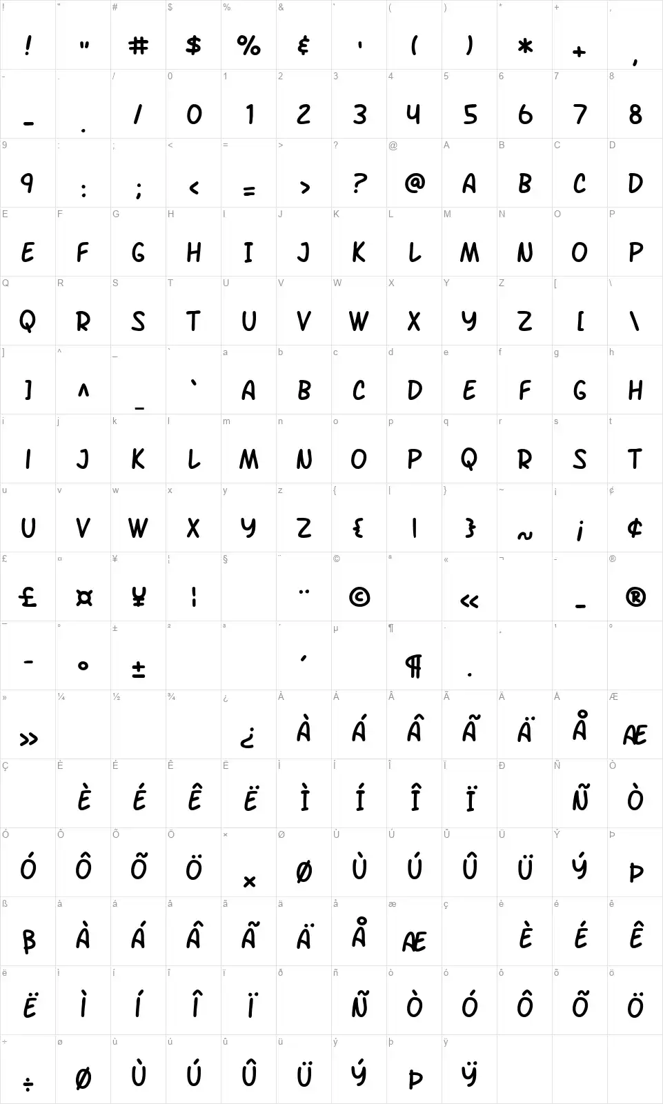 SF Arch Rivalfont character map