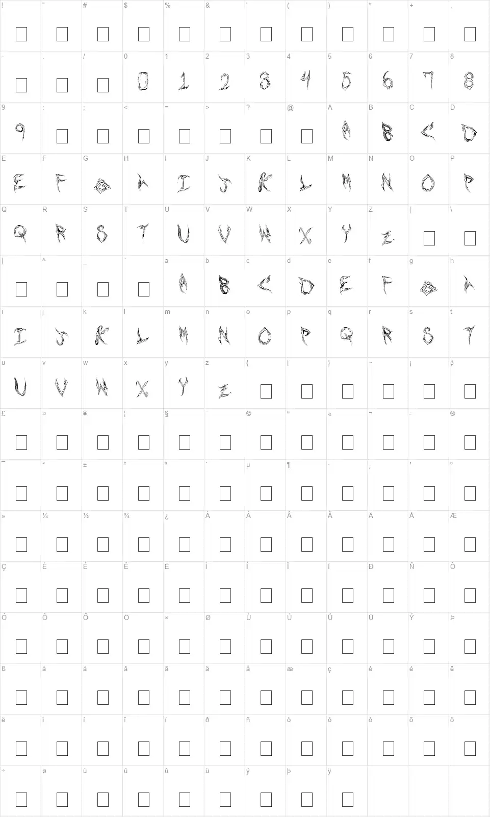 Shardsfont character map