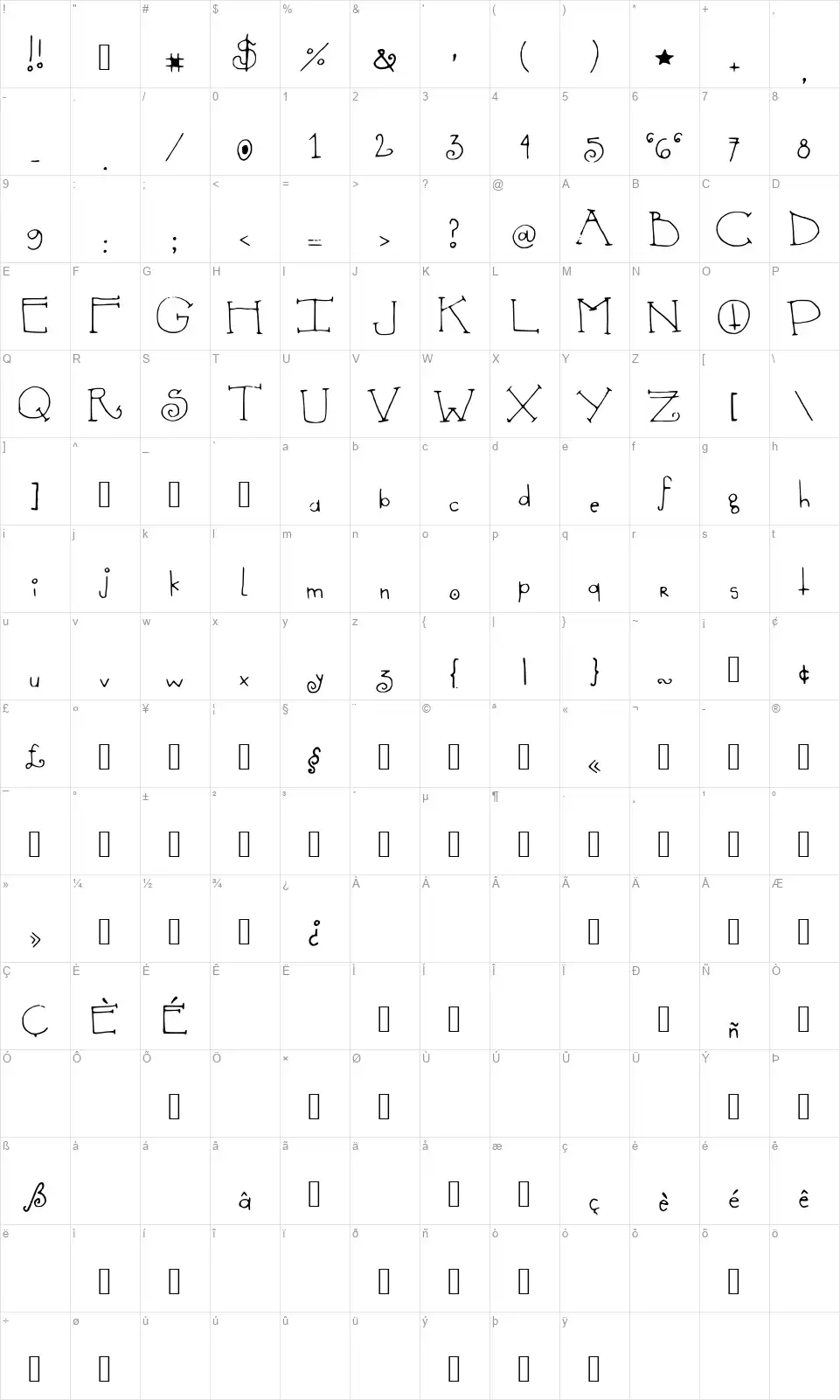 She Devilfont character map