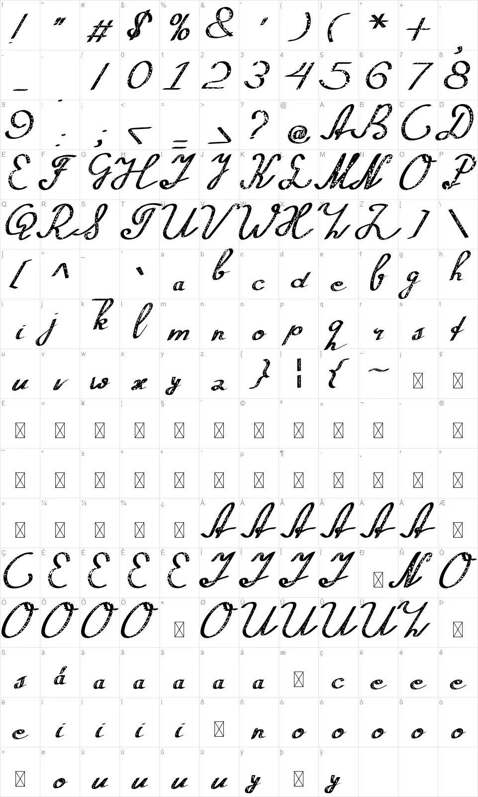 Silvesterofont character map