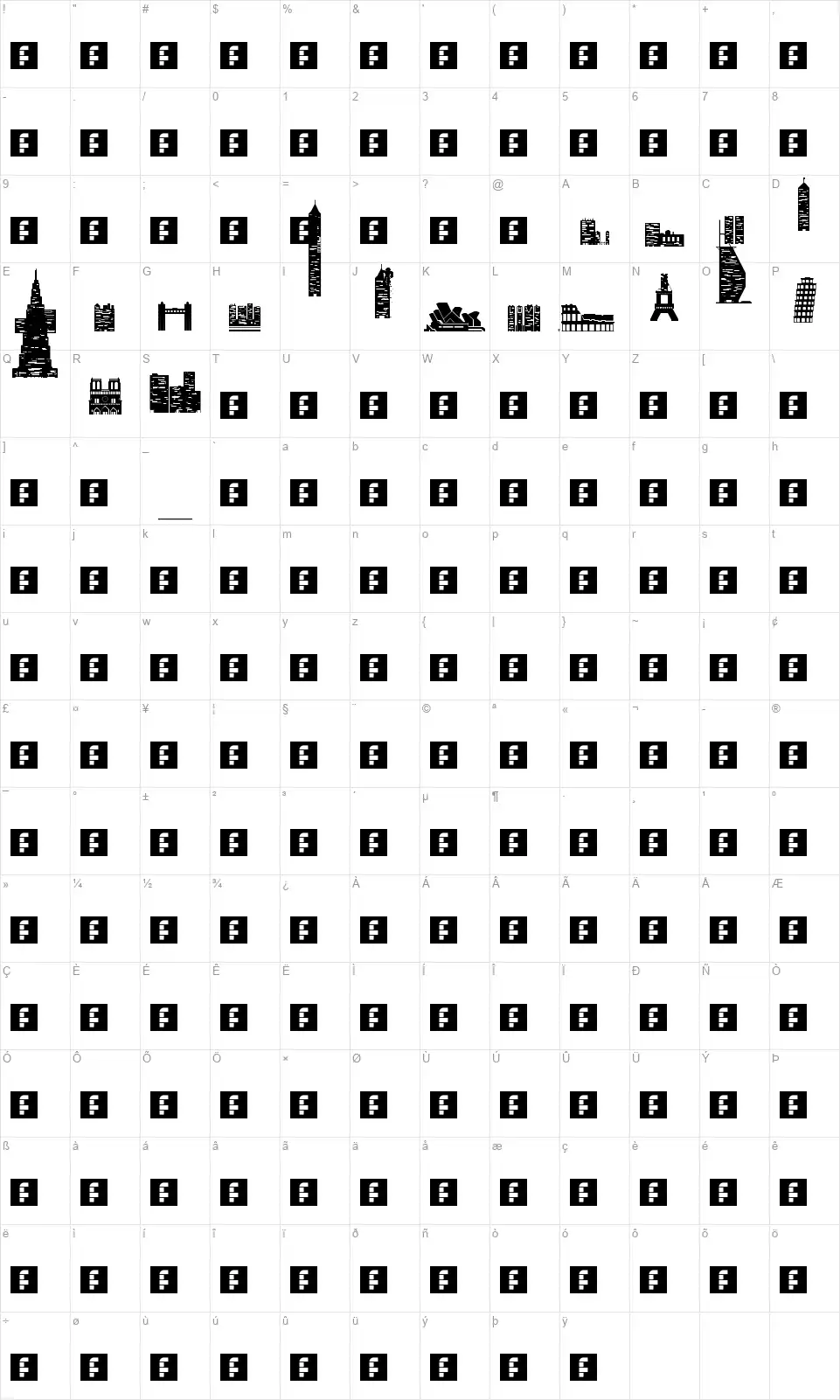 Skylifefont character map
