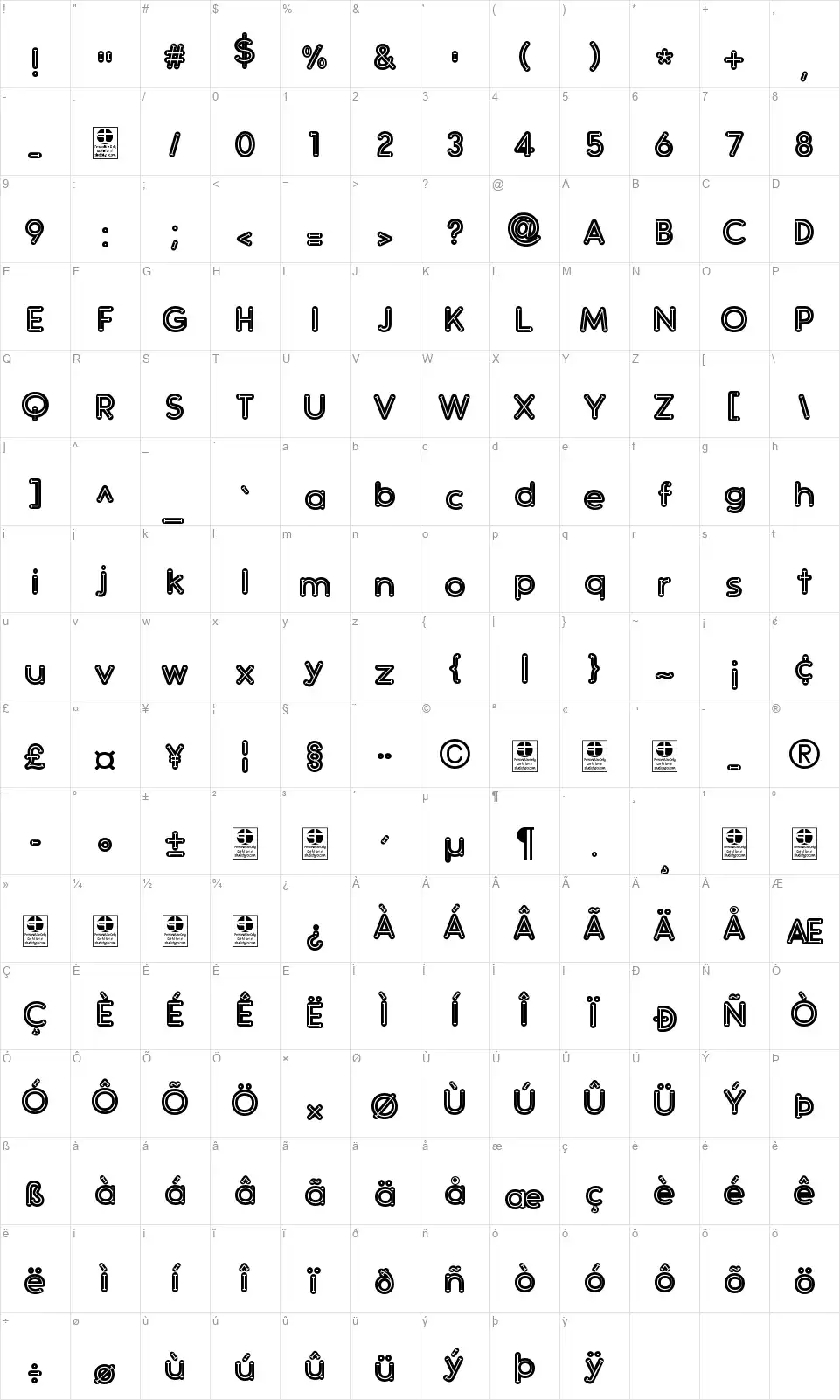 Slabtenfont character map
